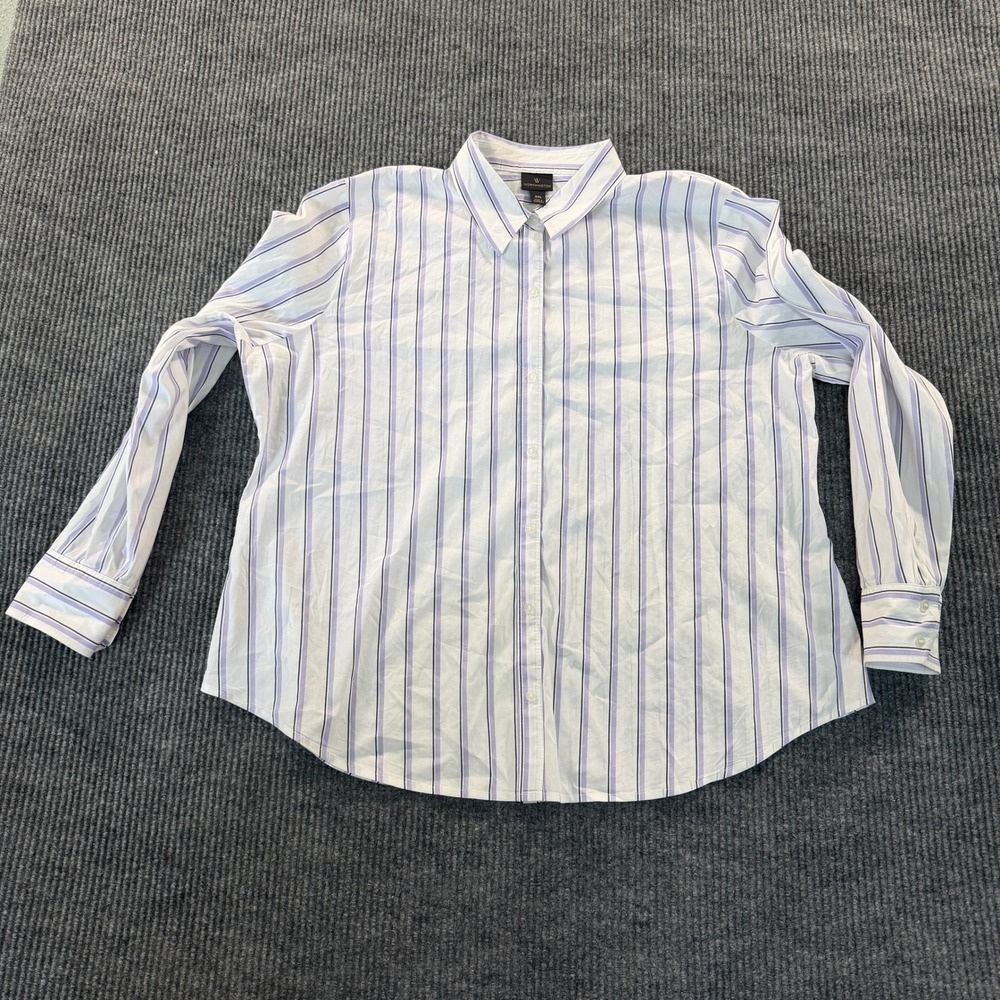 Worthington Womens XXL Striped Button Down Shirt Stretch Long Sleeve Career Top